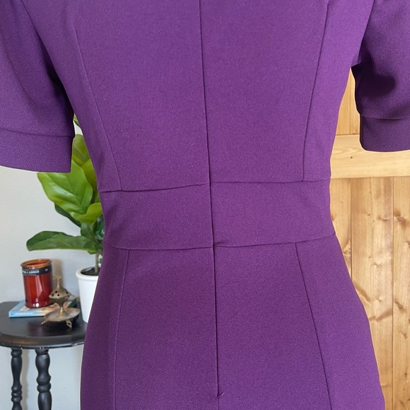 Miusol Retro 40’s Style Purple V-waist Puff Sleeve Bodycon Knee Length Dress - Picture 10 of 16